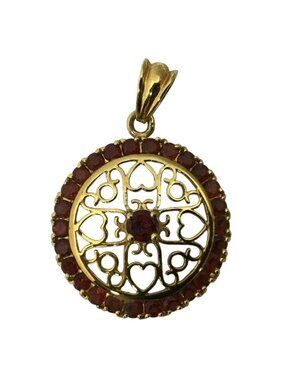 Chateau d'Argent VTG Sterling Silver Gold Plated Filigree Garnet Pendant